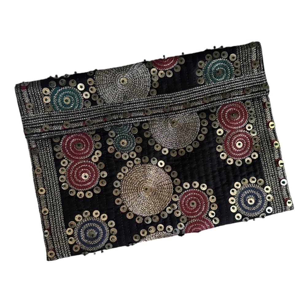 Maison Scotch & Soda Boho Beaded Quilted Maxi Envelope Clutch NWOT Oversized